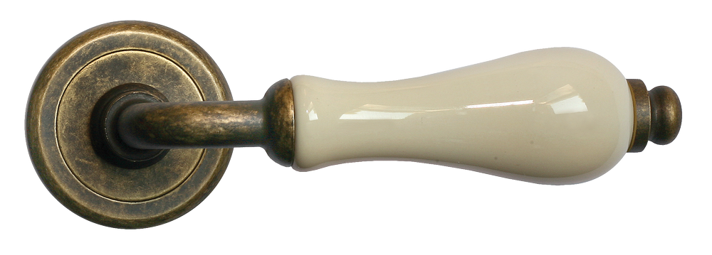 Ручка дверная CERAMICA R4 OBR/CHAMP раздельная на круглой розетке, цвет - бронза/шампань, латунь фото купить в Махачкале