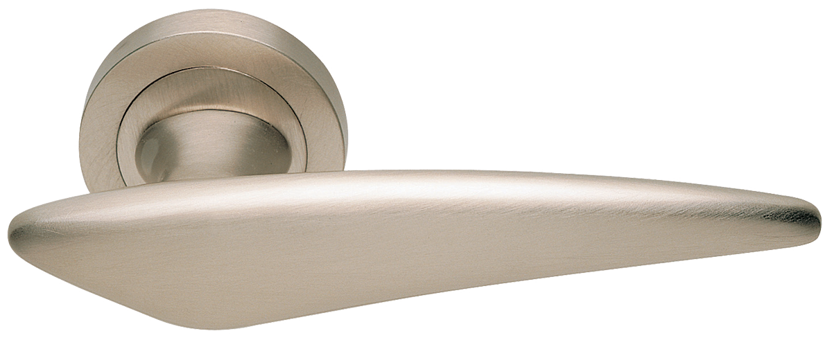 Ручка дверная BOLID R2 NIS раздельная на круглой розетке, цвет матовый никель, латунь фото купить Махачкала