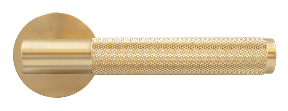 Ручка дверная AZRIELI MH-57-R6T MSG раздельная на круглой розетке, цвет матовый сатинированный золото, ЦАМ фото купить в Махачкале