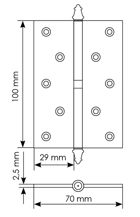 Петля карточная разъемная MSN 100X70X2.5 R COF с подшипником стальная правая, врезная, цвет кофе фото купить в Махачкале