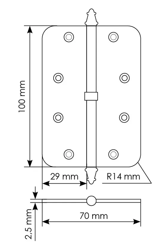 Петля разъемная MS-C 100X70X2.5 SG L левая с коронкой скругленная, врезная, цвет мат.золото, сталь фото купить в Махачкале