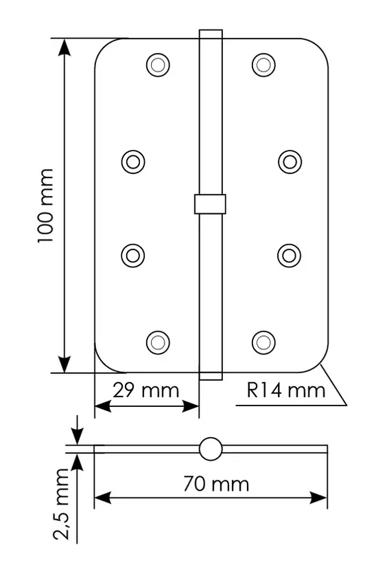 MSD-C 100X70X2.5 AB L, петля стальная скругленная левая без коронки, цвет - бронза фото купить в Махачкале