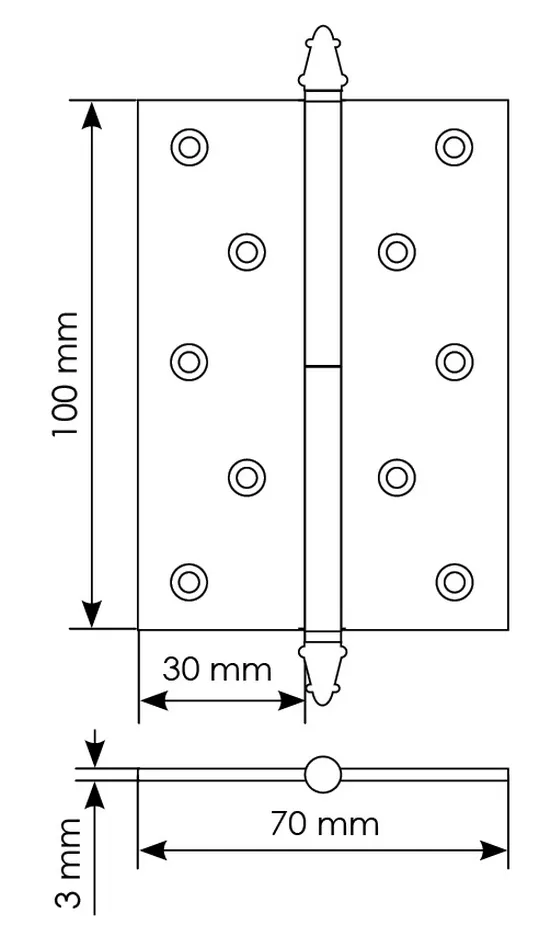 Петля разъемная латунная карточная MB 100X70X3 SN L C  с коронкой левая, врезная, цвет белый никель фото купить в Махачкале