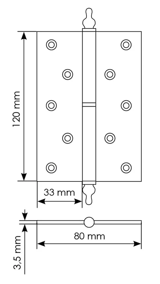 Петля карточная разъемная латунная MB 120X80X3.5 SG L C с коронкой левая, верзная, цвет матовое золото фото купить в Махачкале