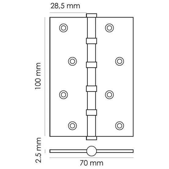 Петля универсальная MS 100X70X2.5-4BB SN стальная, врезная, цвет белый никель, сталь фото купить в Махачкале